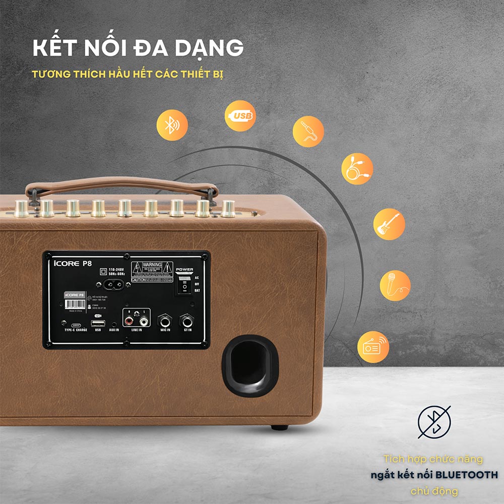 Kết nối loa Karaoke xách tay iCore P8