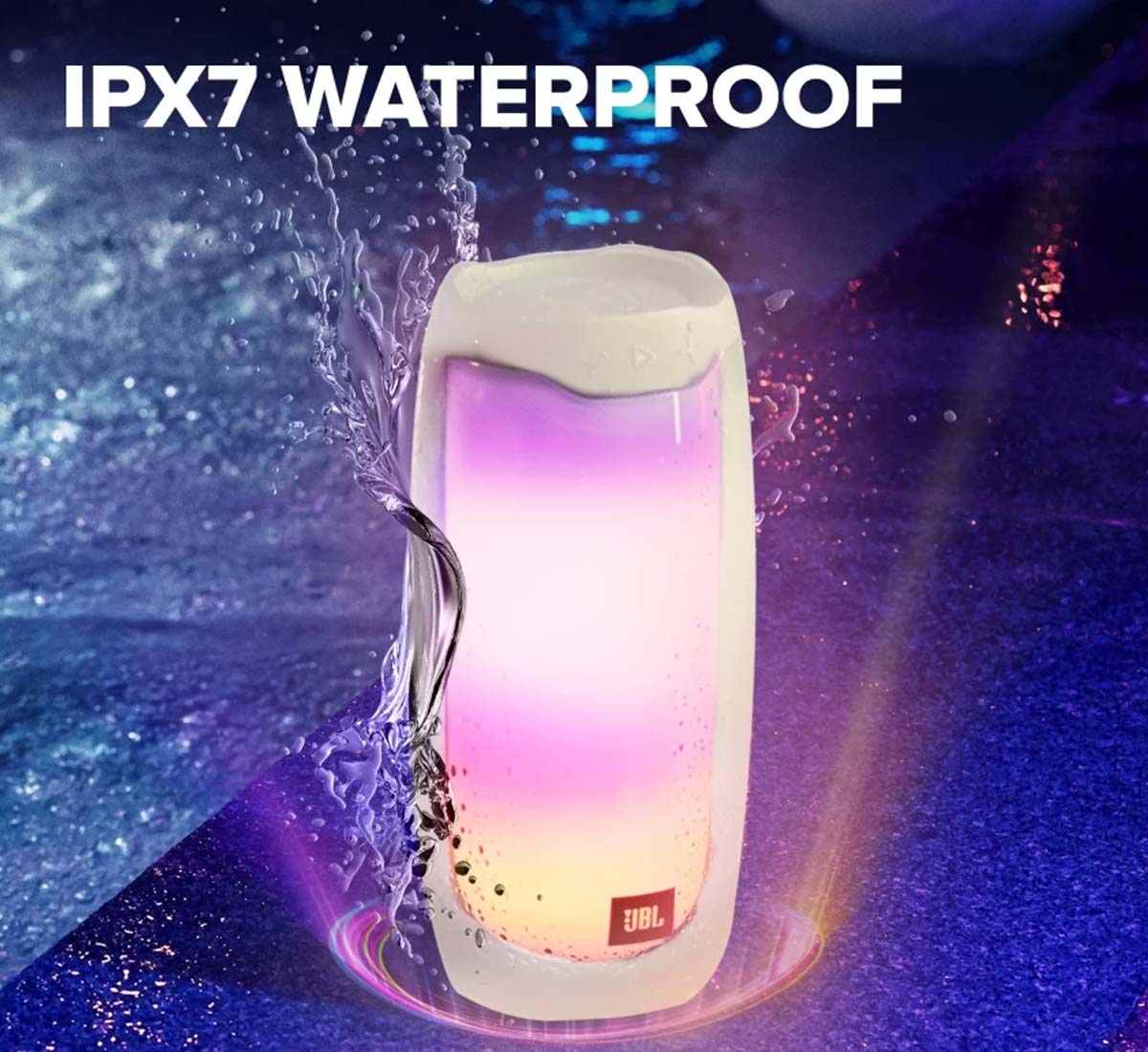 Loa JBL Pulse 4 được trang bị khả năng chống nước đạt tiêu chuẩn IPX7