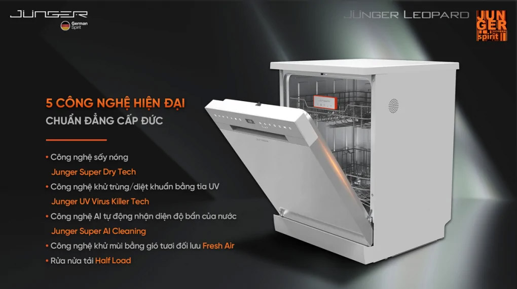 5 công nghệ tích hợp trong máy rửa bát Junger DWJ-140 - Thái Lan
