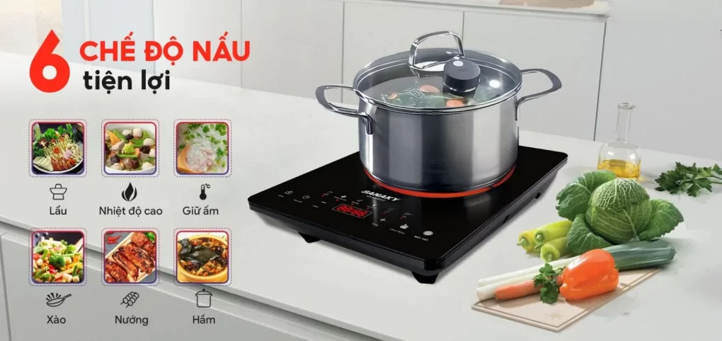 6 chế độ nấu trên bếp hồng ngoại đơn Sanaky VH-6100HG 