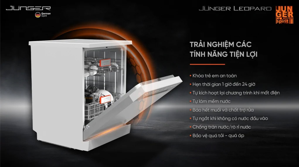 Máy rửa bát Junger DWJ-140 - Thái Lan có nhiều tính năng an toàn 