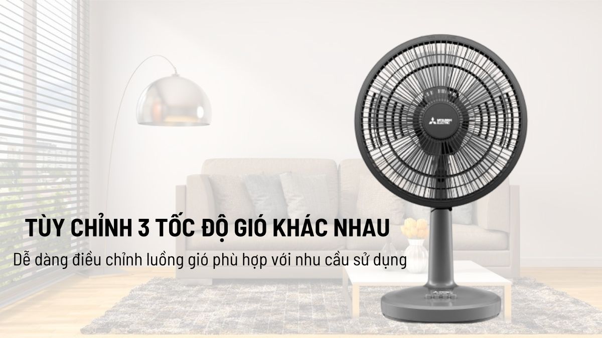 Mitsubishi D12A-GB CY-GY được trang bị 3 tốc độ gió khác nhau từ yếu tới mạnh