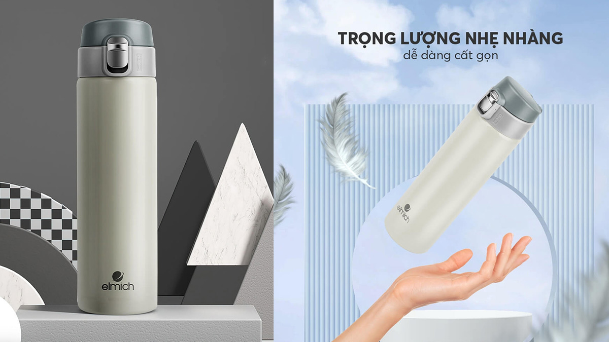 Bình giữ nhiệt Inox 304 Elmich 2248295W sở hữu kiểu dáng nhỏ gọn