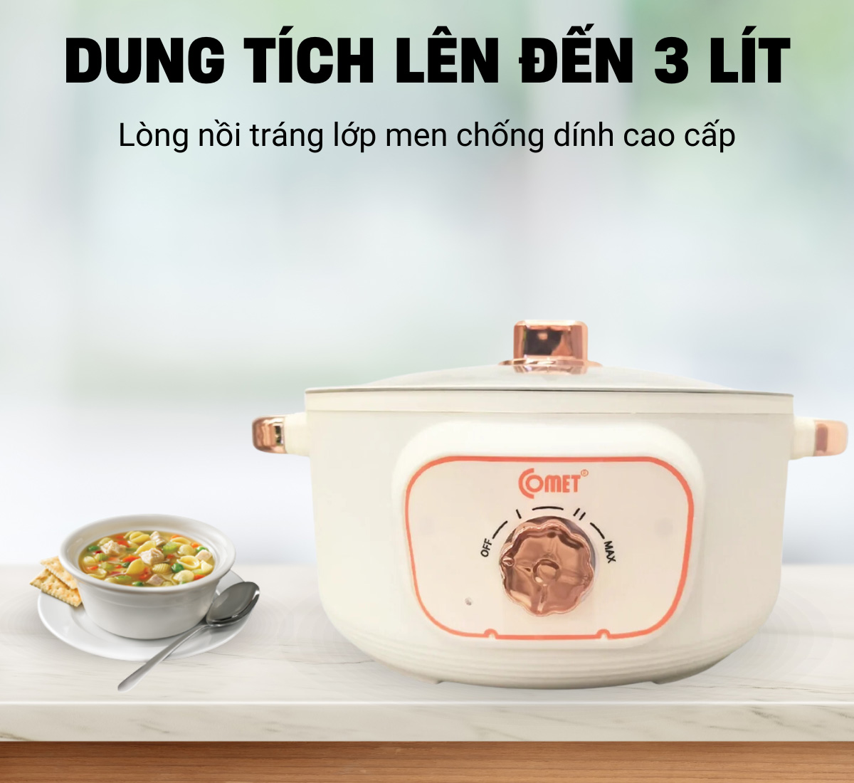 Comet CM7735 dung tích 3 lít, lòng nồi chống dính cao cấp