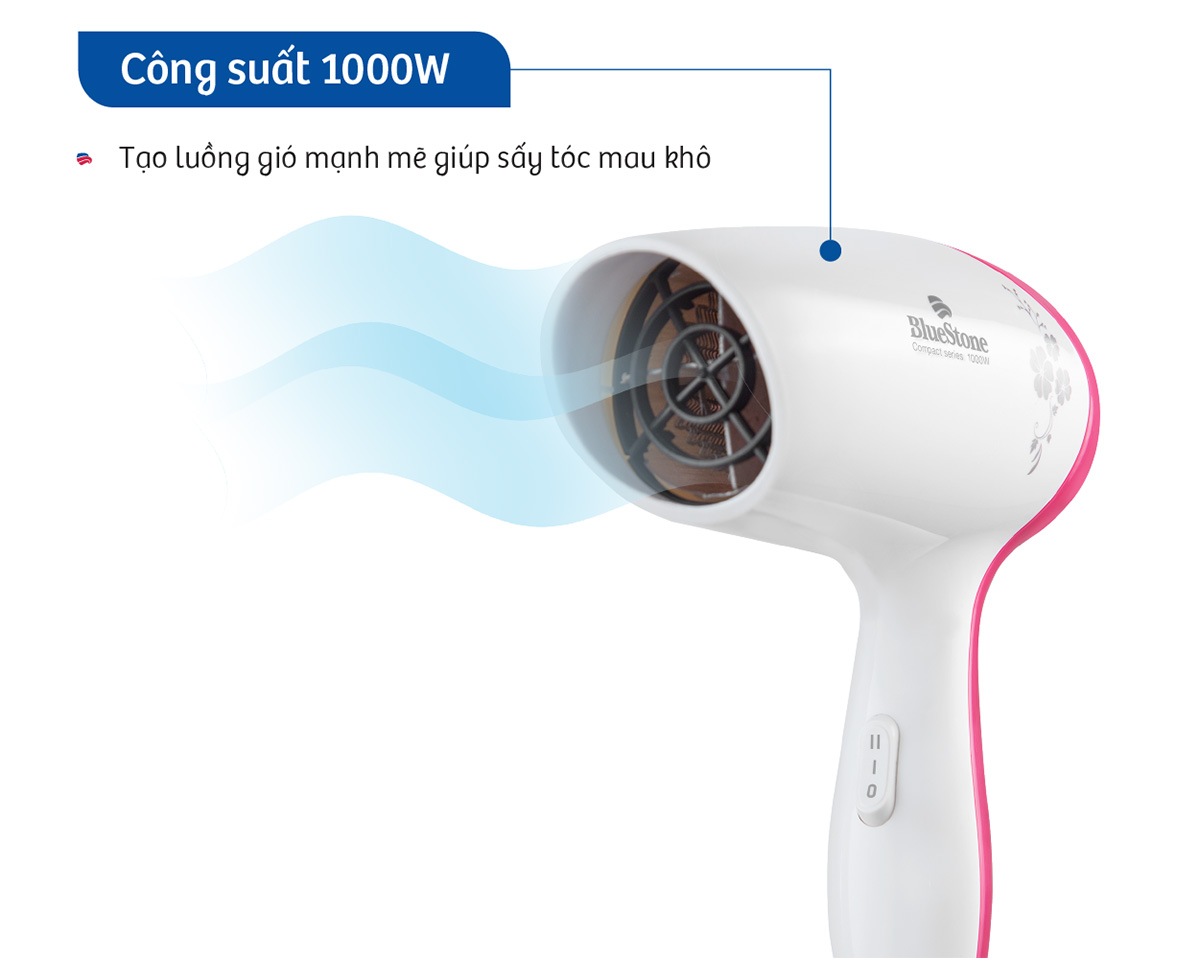 Công suất 1000W sấy tóc nhanh khô 