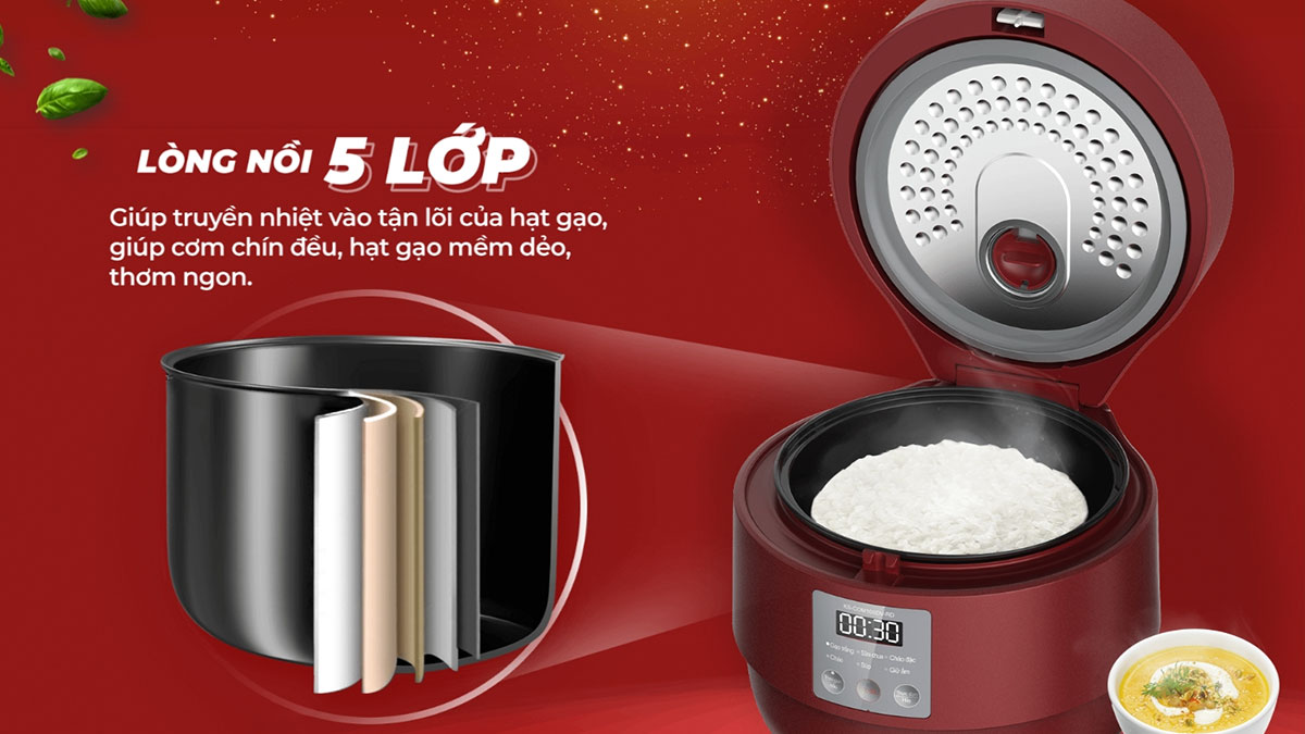Lòng nồi 5 lớp bằng nhôm phủ chống dính dày 1.5mm