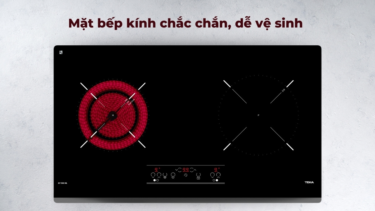 Mặt bếp bằng kính chắc chắn, chịu nhiệt tốt, dễ vệ sinh