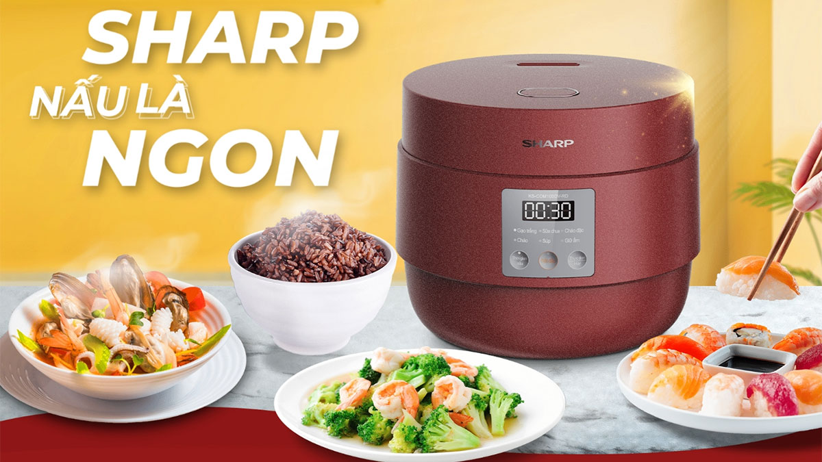 Nồi cơm điện tử Sharp KS-COM100DV-RD thiết kế nhỏ gọn