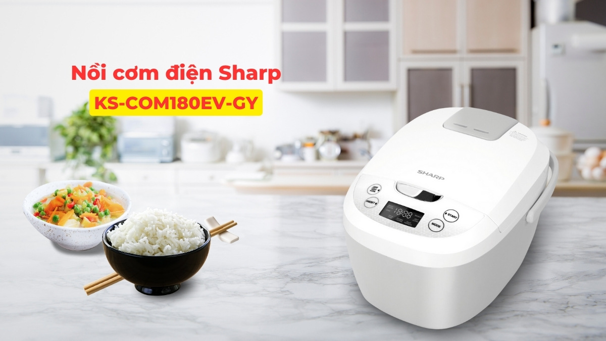 Nồi Cơm Điện Sharp KS-COM180EV-GY 1.8 lít sở hữu thiết kế tối giản