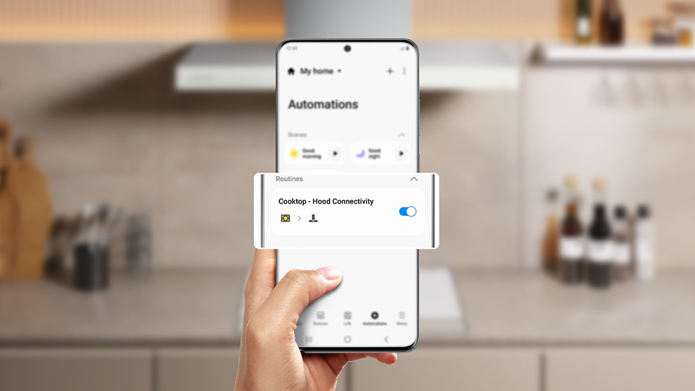 Tự động kết nối với bếp từ Samsung 
