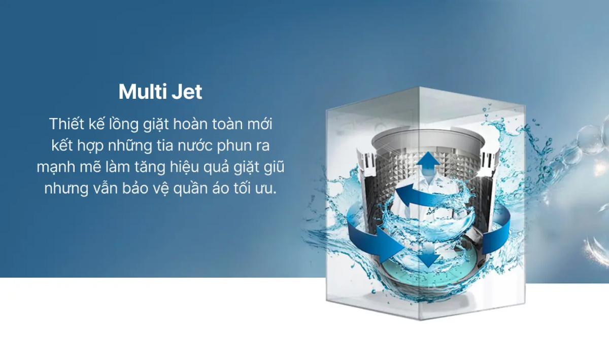 Công nghệ MultiJet làm sạch quần áo tối ưu với nhiều luồng nước
