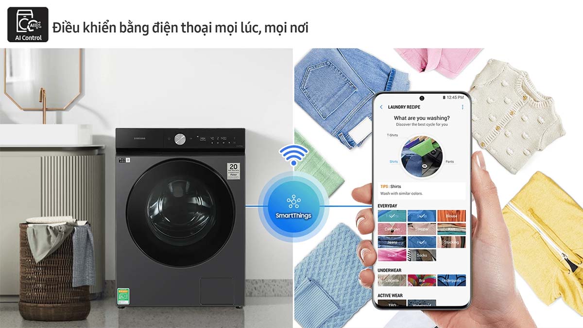 Điều khiển máy giặt bằng smartphone qua ứng dụng SmartThings