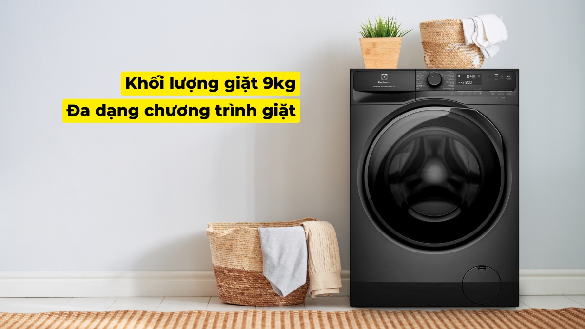 Máy có khối lượng giặt 9kg, tích hợp đa dạng chương trình giặt