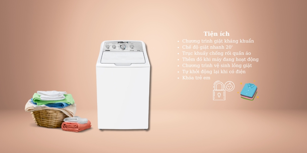Máy giặt Mabe cửa trên được trang bị nhiều tiện ích hiện đại