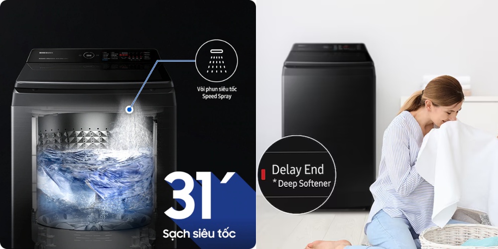 Máy giặt Samsung cửa trên với chế độ giặt Super Speed, công nghệ Deep Softener