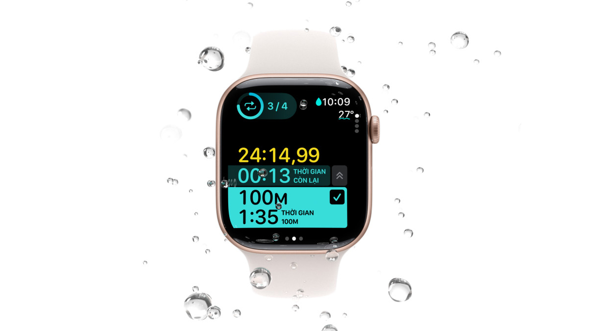 Apple Watch Series 10 42mm (GPS) có khả năng kháng nước ở độ sâu 50m