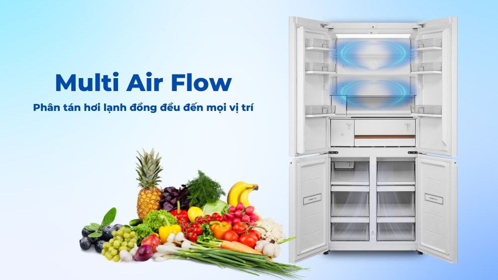 Công nghệ làm lạnh Multi Air Flow phân tán hơi lạnh đều đến mọi vị trí trong tủ