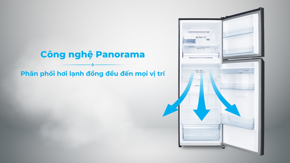 Công nghệ Panorama giúp hơi lạnh phân tán đều khắp các ngăn tủ