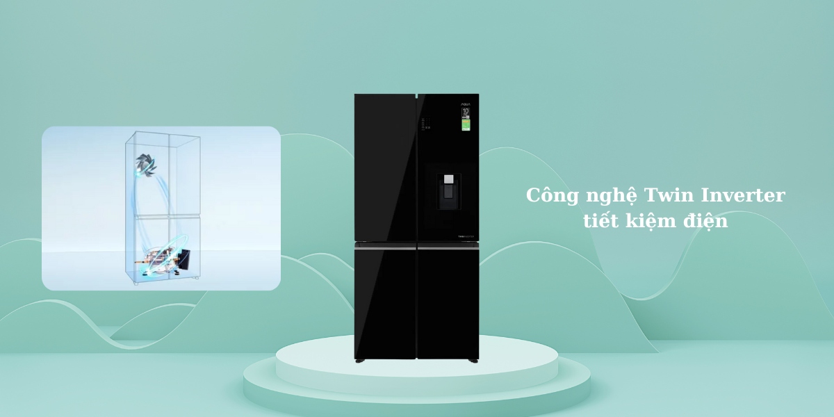 Công nghệ Twin Inverter trên tủ lạnh Aqua AQR-M536XA(WGB)