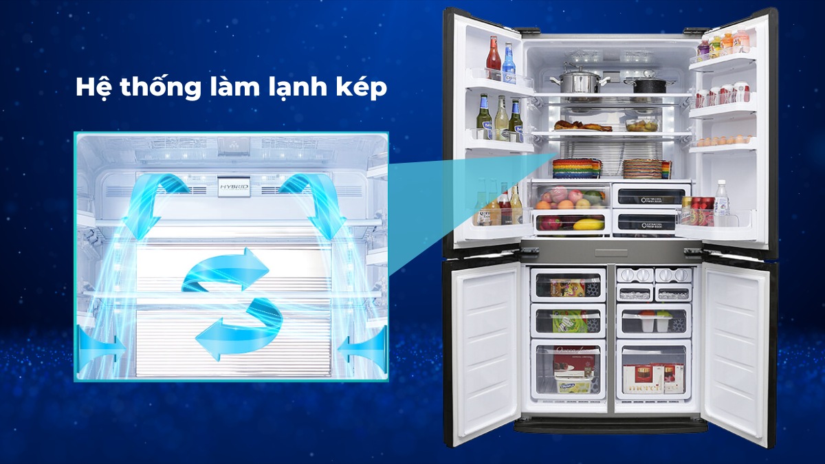 Hệ thống làm lạnh kép phân bộ hơi lạnh đồng đều đến mọi vị trí trong tủ