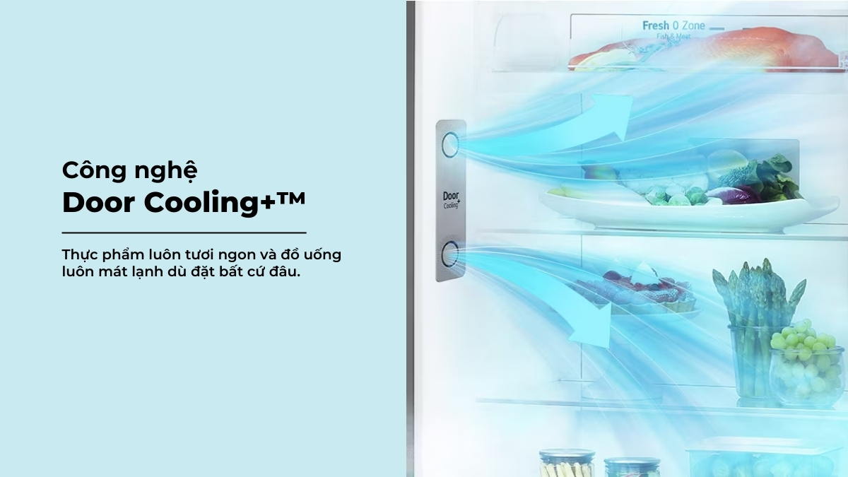 Công nghệ Door Cooling+™ đưa hơi lạnh đến mọi vị trí trong tủ