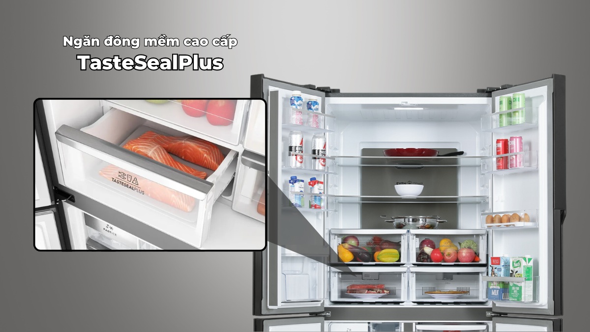 Ngăn TasteSealPlus linh hoạt chuyển đổi nhiệt độ phù hợp hợp với loại thực phẩm bảo quản
