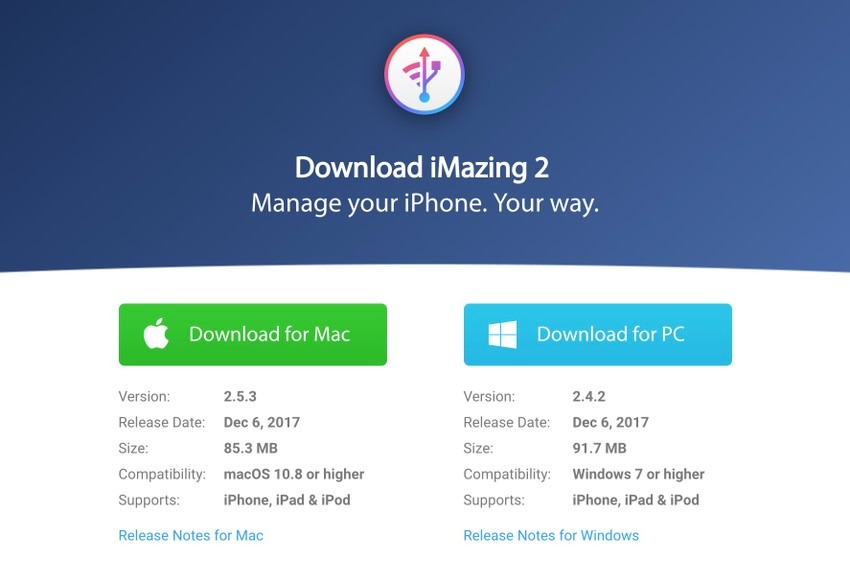 Đầu tiên, bạn tải và cài đặt ứng dụng iMazing cho máy tính macOS hoặc Windows, tùy theo hệ điều hành mà bạn sử dụng.