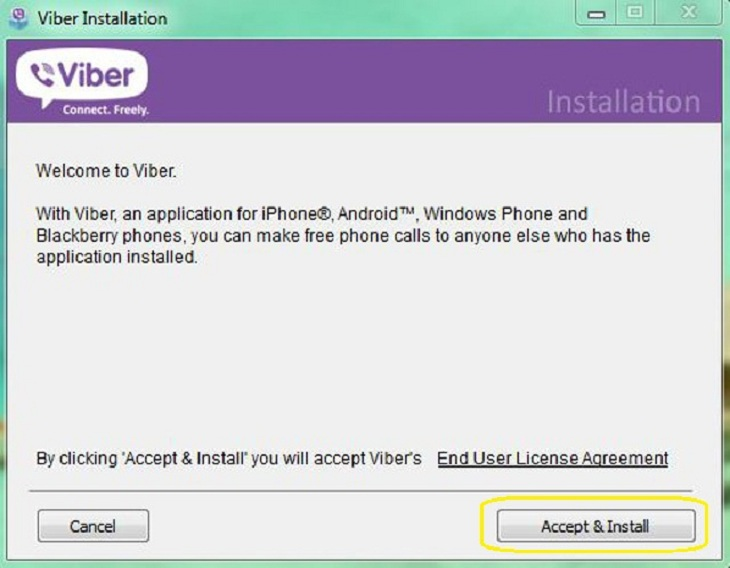 Bạn nhấn vào “Accept & Install” để cài đặt Viber trên máy tính.