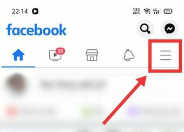 Bạn nhấn vào biểu tượng ba dấu gạch ngang trên giao diện Facebook.