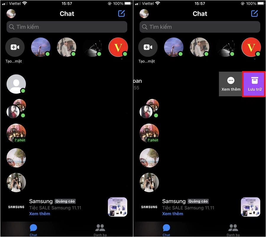 Bạn nhấn vô “Lưu trữ” nhằm hoàn thành cơ hội ẩn lời nhắn Messenger bên trên điện thoại cảm ứng iPhone.