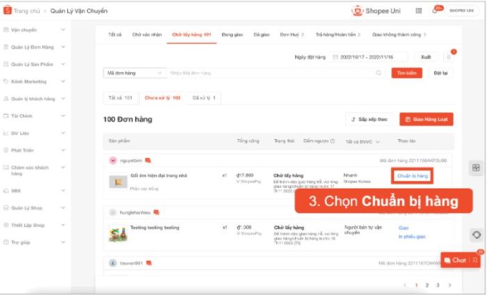 Thực hiện giao hàng cho đơn vị vận chuyển