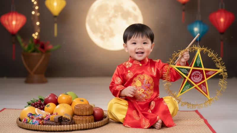 Hình ảnh em bé cầm đèn Trung thu