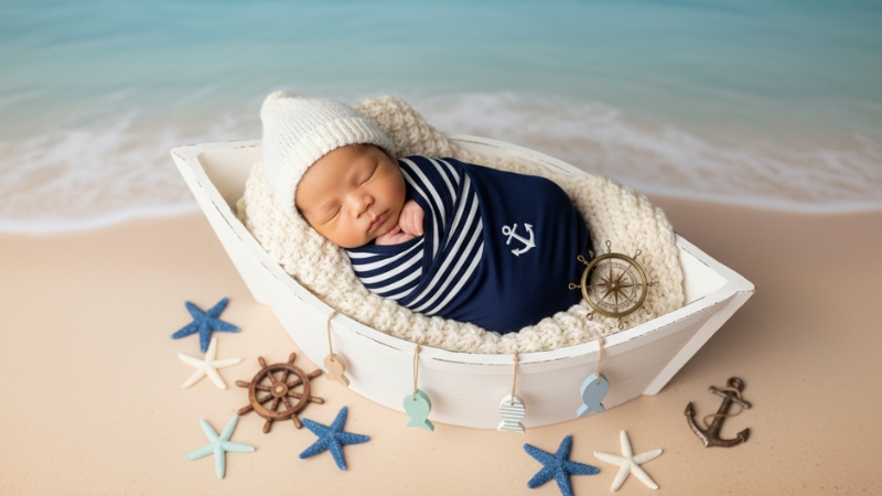 Tạo ảnh newborn cho bé concept thủy thủ nhí