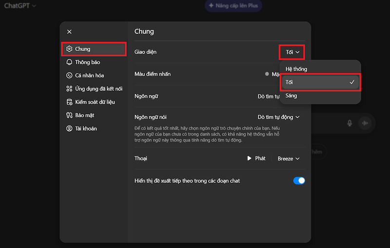 Cách bật Dark Mode trên ChatGPT qua trình duyệt