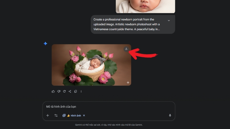 Cách tải ảnh newborn AI sau khi tạo xong từ Gemini