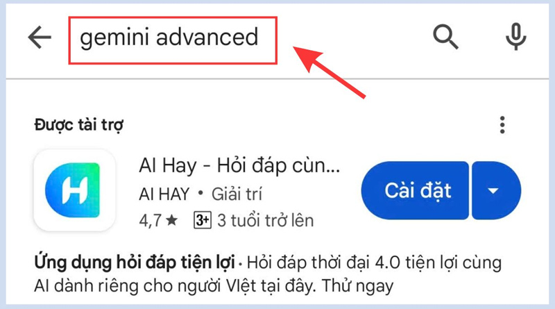Tìm kiếm và tải Gemini Advanced về điện thoại