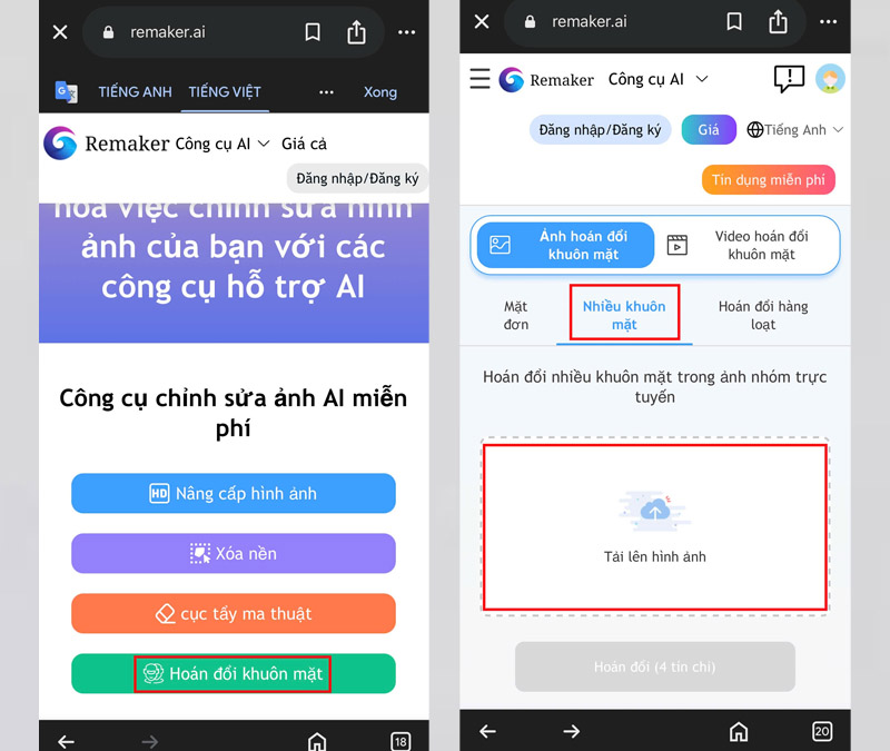 Nhấn vào tùy chọn Nhiều khuôn mặt