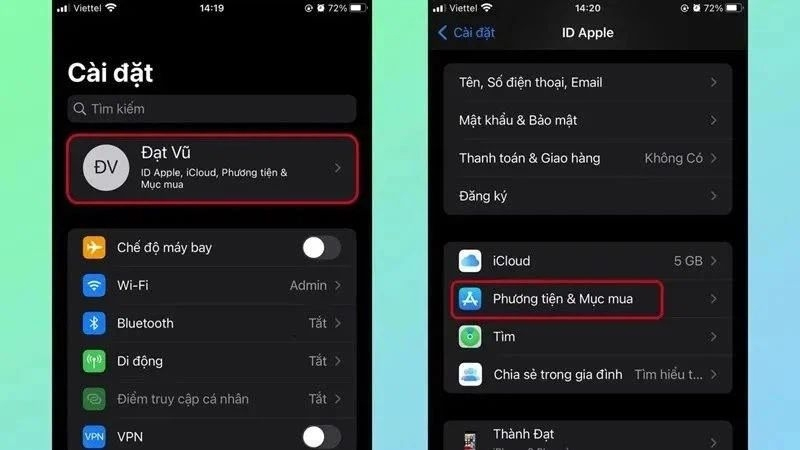 Vài cài đặt và chọn tài khoản icloud