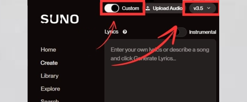 Nhấp vào tùy chọn v3.5, sau đó chọn chế độ Custom Mode