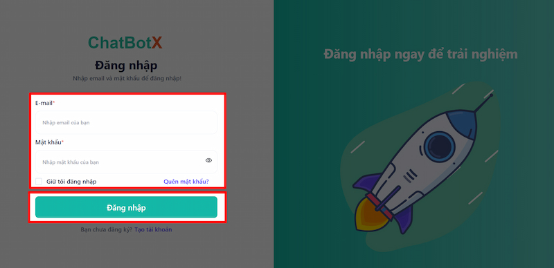 Đăng nhập ChatbotX 