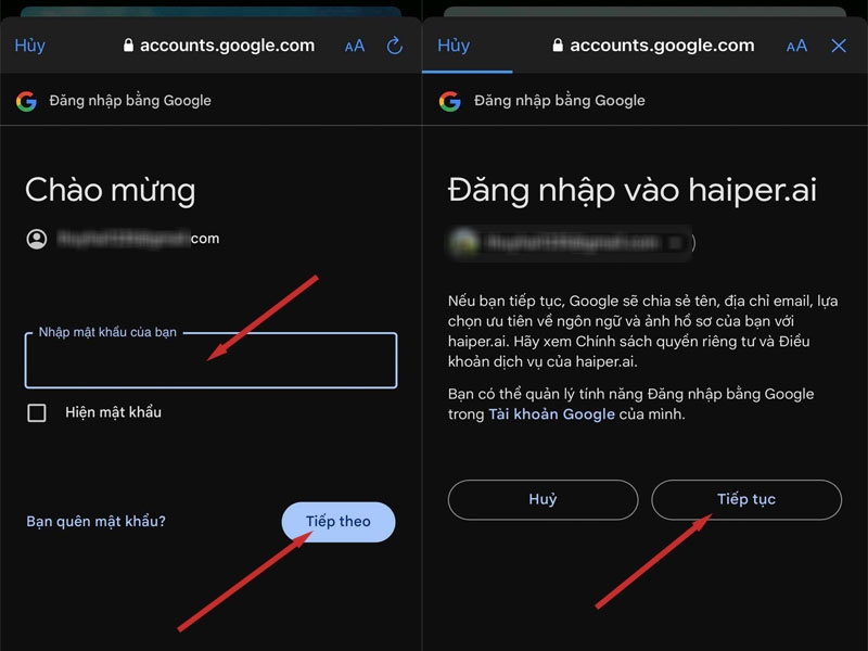 Dùng tài khoản Google để đăng nhập Haiper AI