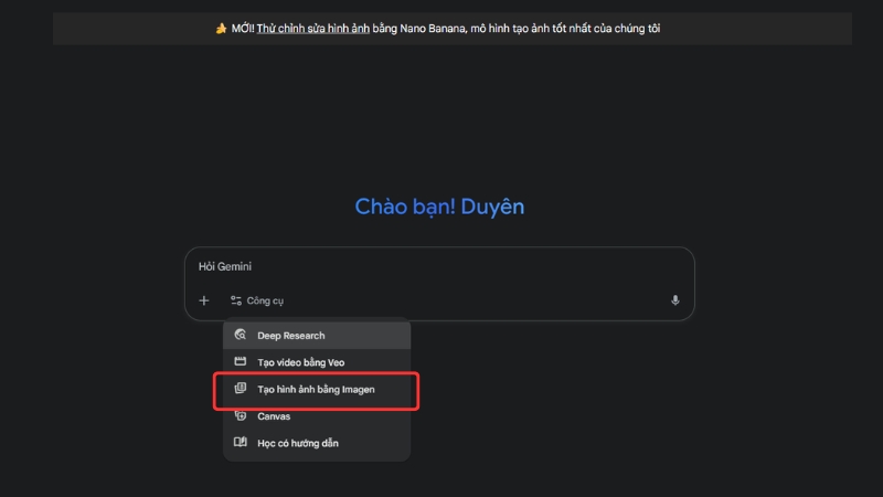 Giao diện Google Gemini để bắt đầu tạo ảnh newborn AI