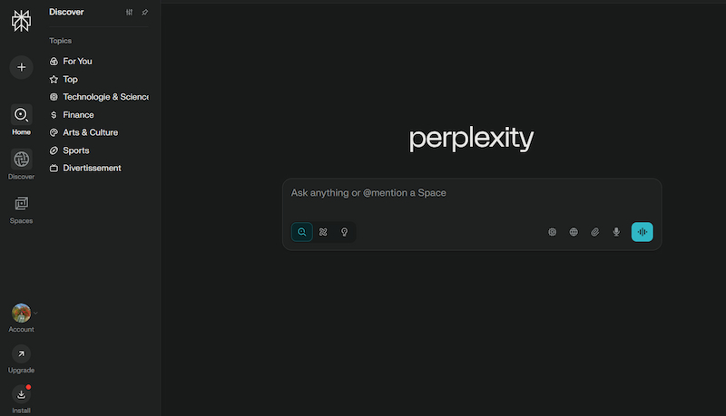 Giao diện Perplexity AI