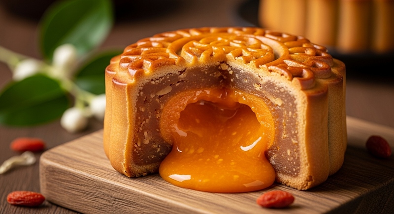 Prompt tạo mẫu bánh Trung Thu có hiệu ứng trứng chảy bên trong
