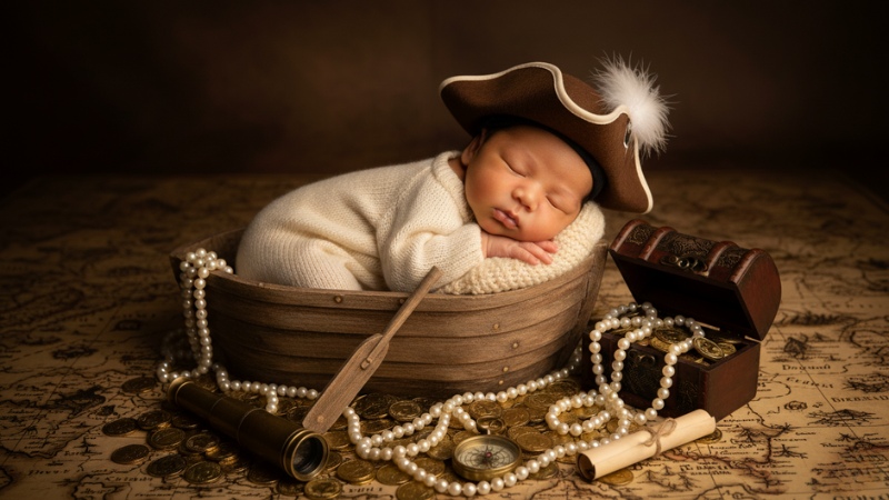 Prompt tạo ảnh newborn cho bé trai concept thuyền trưởng cướp biển