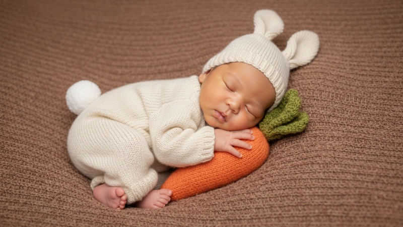 Ảnh newborn AI cho bé concept chú thỏ trắng