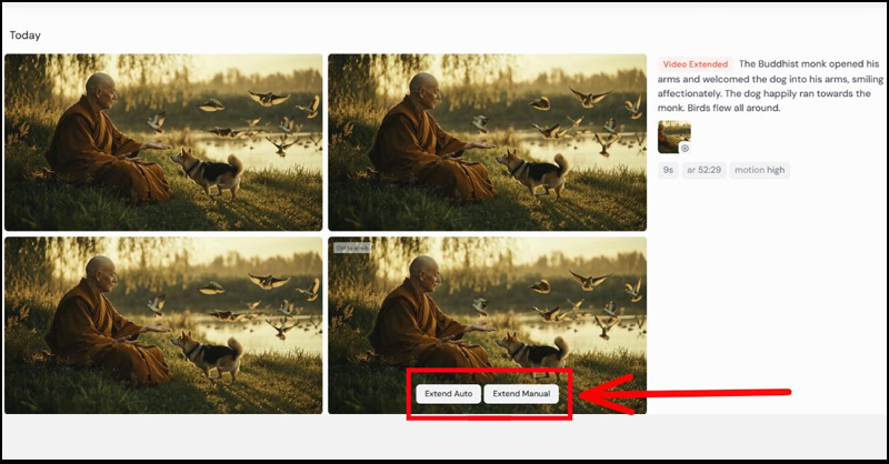Midjourney cho phép kéo dài video ở mục Extend video