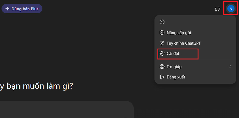 Mở Cài đặt ChatGPT