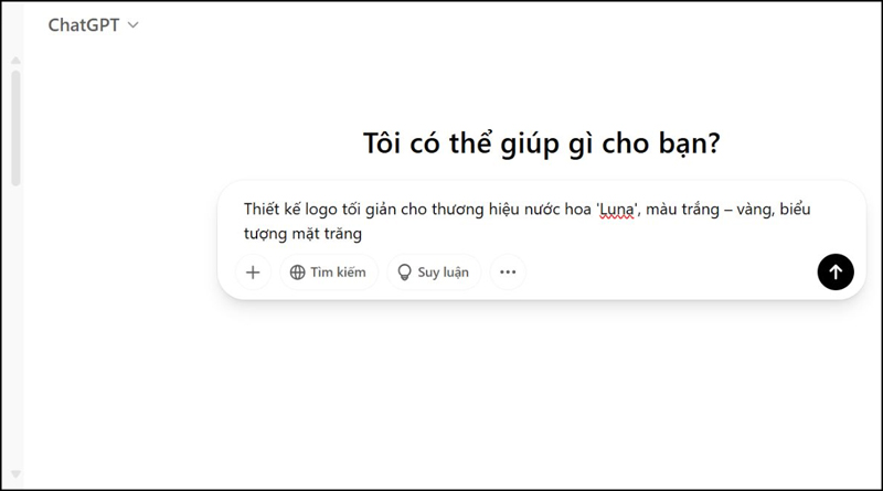 Nhập prompt tạo logo vào ô tìm kiếm của ChatGPT