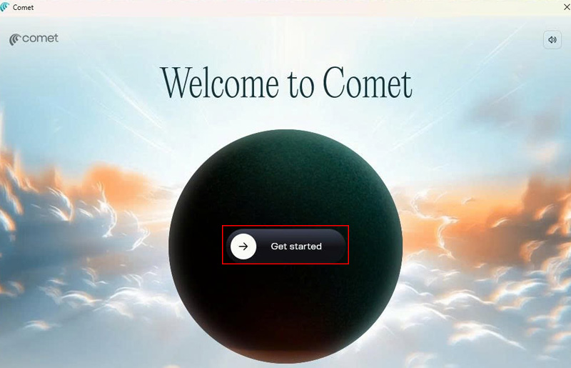 Mở Perplexity Comet bằng cách nhấn vào Get Start